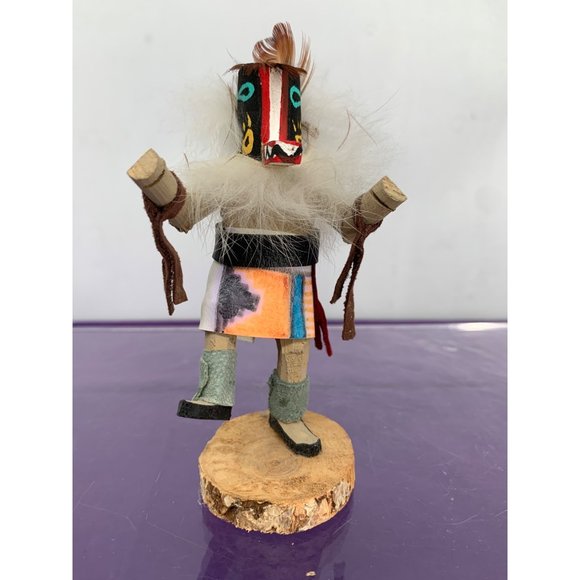 Kachina 4.5” Doll Native American Navajo Badger Dancing Wooden Feathered with Le - Picture 1 of 8